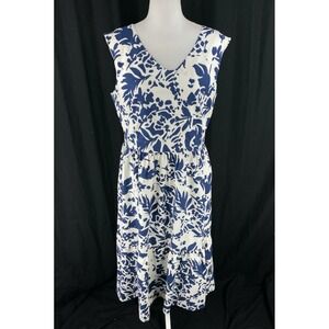 Magaschoni Dress Womens 12 Floral Linen Blend V-Neck Sleeveless Midi Cottagecore